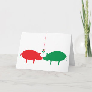 Tarjeta Festiva Cerdo Bajo Muérdago