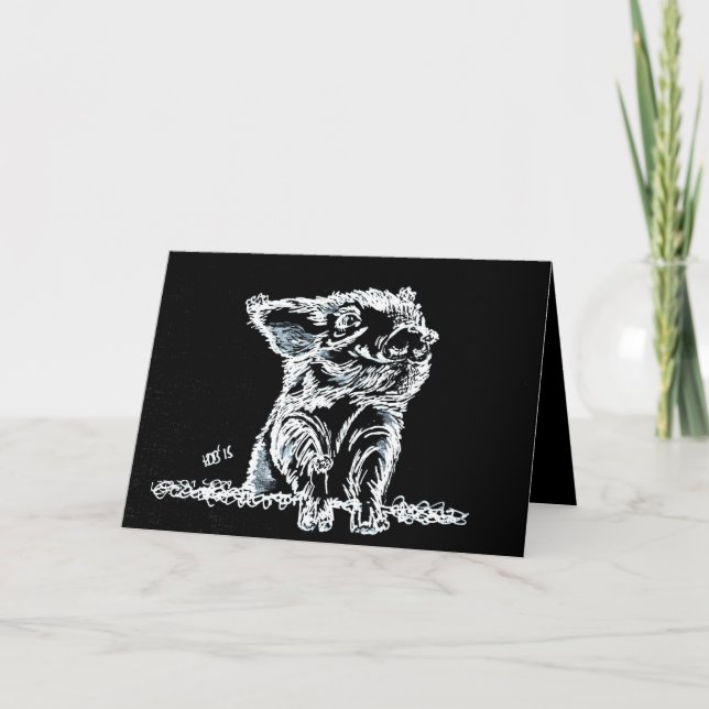 Tarjeta Festiva Cerdo de nieve (Anverso)