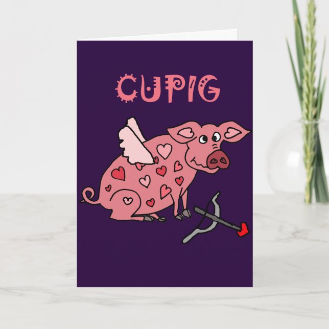 Tarjeta Festiva Cerdo divertido del amor de Cupig (Anverso)