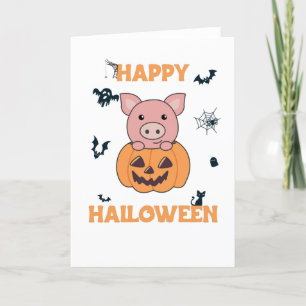 Tarjeta Festiva Cerdo En Calabaza Cerdos Dulces Feliz Halloween