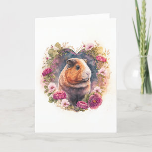 Tarjeta Festiva Cerdo guineano en El día de San Valentín de flores