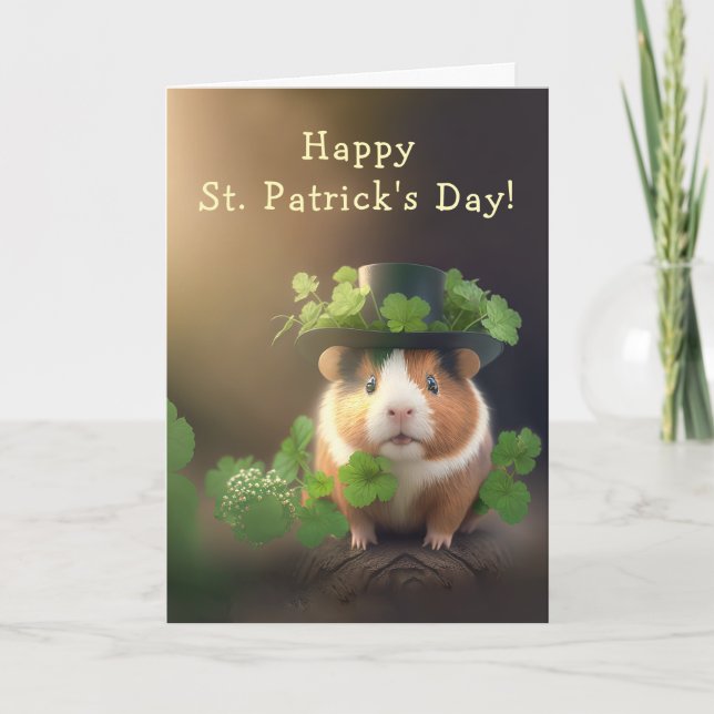 Tarjeta Festiva Cerdo guineano y leafy verdes San Patricio (Anverso)