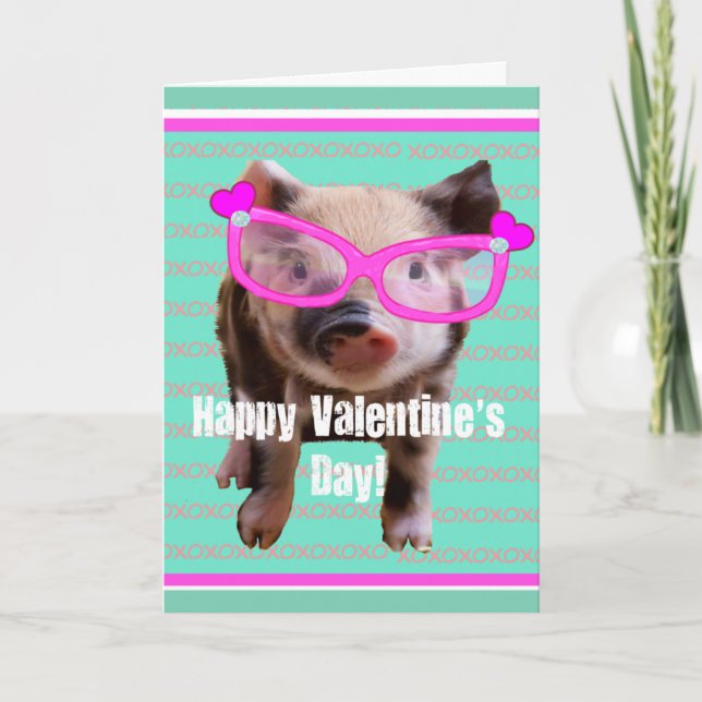 Tarjeta Festiva Cerdo lindo - el día de San Valentín feliz (Anverso)