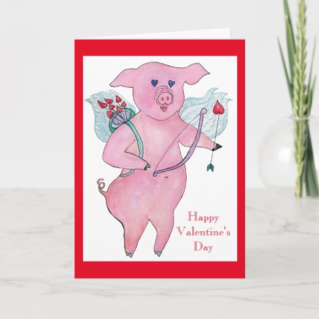 Tarjeta Festiva Cerdo volador , cupig Valentcard (Anverso)