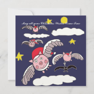 Tarjeta Festiva Cerdo volador Santa