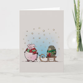 Tarjeta Festiva Cerdo y erizo con pañuelos