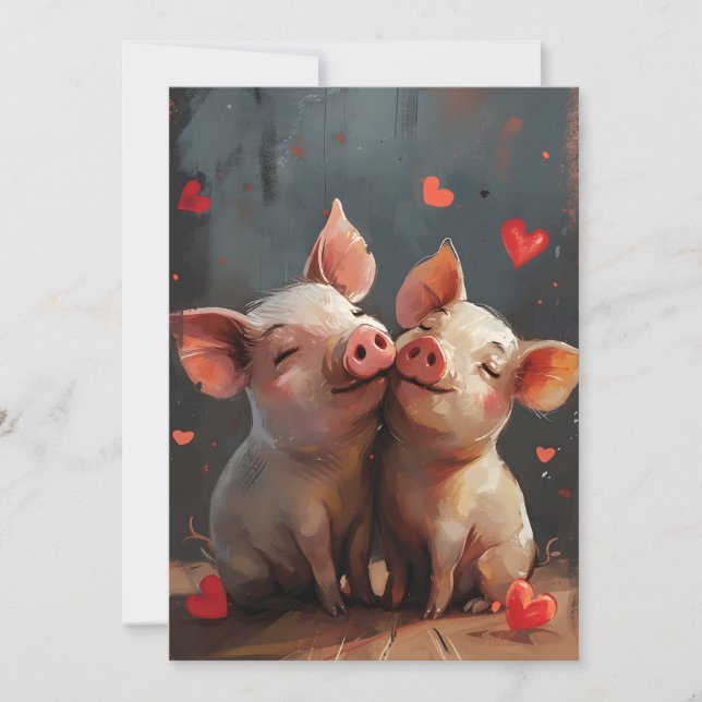 Tarjeta Festiva Cerdos mini San Valentín (Anverso)