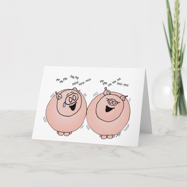 Tarjeta Festiva Cerdos que ríen acción de gracias (Anverso)