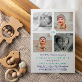 Tarjeta Festiva Ceremonia de nomenclatura de Collage de fotos azul