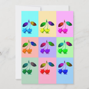 Tarjeta Festiva Cerezas coloridas - Arte pop