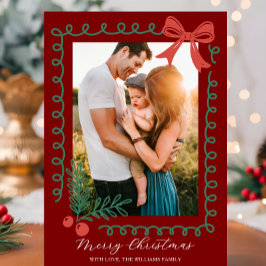 Tarjeta Festiva Cerezo rojo y verde dibujado a mano