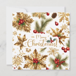 Tarjeta Festiva Cerezos bayas coloridas de Navidad, copo de nieve