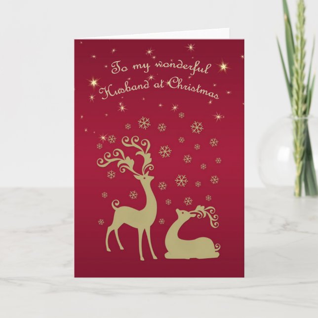 Tarjeta Festiva Cerneros dorados, copos de nieve, estrellas Navida (Anverso)