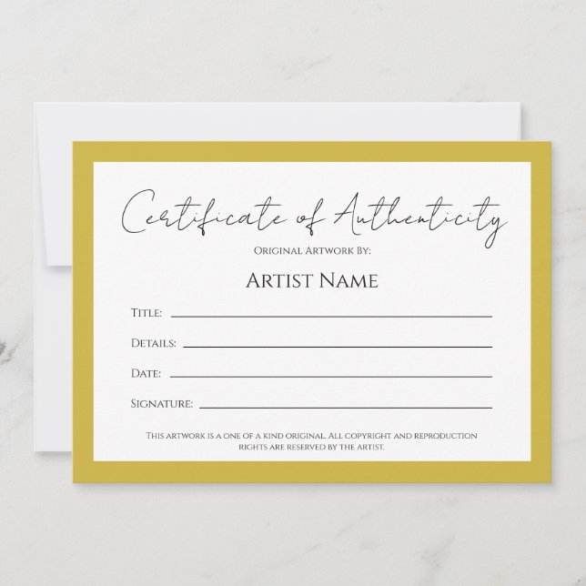 Tarjeta Festiva Certificado de autenticidad de la fotografía de ar (Anverso)
