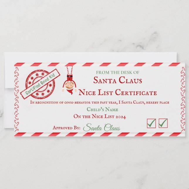 Tarjeta Festiva Certificado de Lista de Buenos (Anverso)