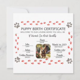 Tarjeta Festiva Certificado de Nacimiento de Cachorro Personalizad
