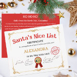 Tarjeta Festiva Certificado de Navidades de nombres personalizados<br><div class="desc">Este mágico "Certificado de la Lista de Niza de Santa" es un conservador delicioso y festivo diseñado para celebrar y reconocer el buen comportamiento a lo largo del año. Presenta un diseño clásico y elegante con un fondo blanco adornado con bordes dorados decorativos en cada esquina. El título "Lista de...</div>