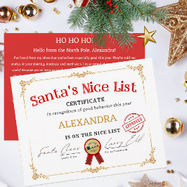 Tarjeta Festiva Certificado de Navidades de nombres personalizados
