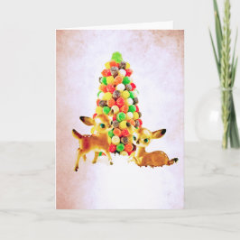Tarjeta Festiva Cervatillos del vintage por el árbol de la