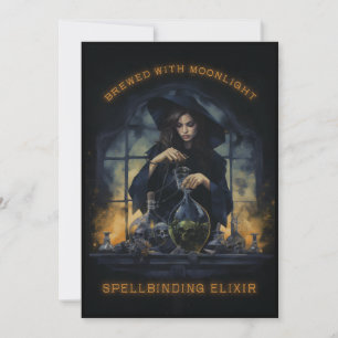 Tarjeta Festiva Cervecería con fiesta de Halloween de la bruja de