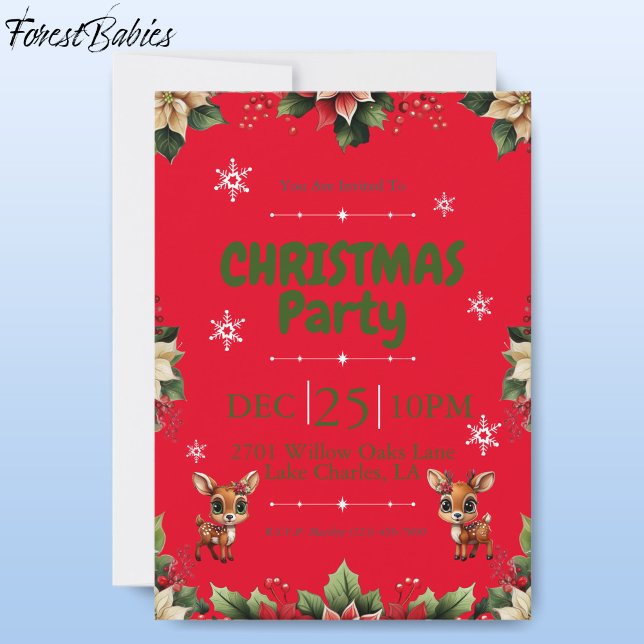 Tarjeta Festiva Cerveza, Amanecer, Perro, Reno Floral 🦌 🎄 Rojo (Cute Baby Floral Deer, Fawn, Doe Lover, Reindeer Antlers, Snowflake Pattern, Red Invitation 🦌 🎄)