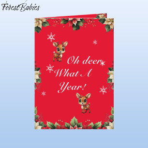 Tarjeta Festiva Cerveza, Amanecer, Perro, Reno Floral 🦌 🎄 Rojo