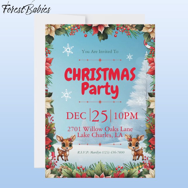 Tarjeta Festiva Cerveza, Amanecer, Perro, Renos Florales 🦌 Nieve  (Floral Baby Deer Lover, Fawn, Doe, Floral Reindeer Snow Holiday Poinsettia Flower Invitation Card🦌
)