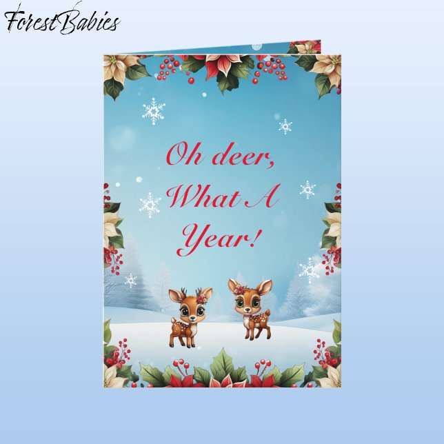 Tarjeta Festiva Cerveza, Amanecer, Perro, Renos Florales 🦌 Nieve  (ForestBabies Floral Baby Deer, Fawn, Doe, Reindeer Antler Lover, Snow, Poinsettia Holiday Card 🦌🎄)