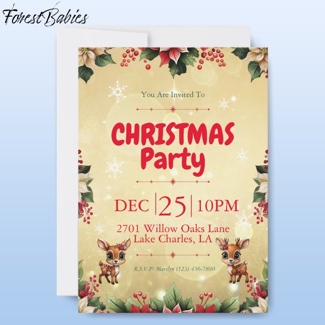 Tarjeta Festiva Cerveza, Amanecer, Perro, Renos Florales 🦌 🎄 Oro (Cute Baby Floral Deer, Fawn, Doe Lover, Reindeer Antlers, Snowflake Pattern, Gold Invitation 🦌 🎄)