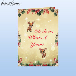 Tarjeta Festiva Cerveza, Amanecer, Perro, Renos Florales 🦌 🎄 Oro
