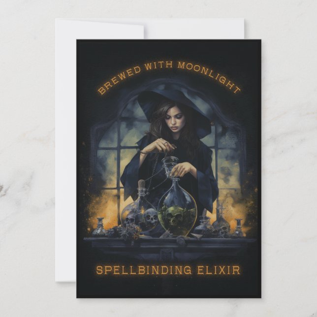 Tarjeta Festiva Cerveza con fiesta de brujas de la luz de la luna  (Anverso)