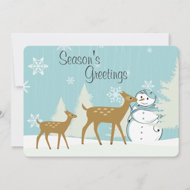 Tarjeta Festiva Cerveza de madera con Navidades de Snowman (Anverso)