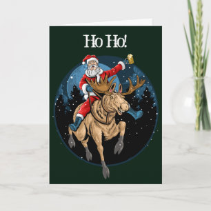 Tarjeta Festiva Cerveza Santa Riding Moose
