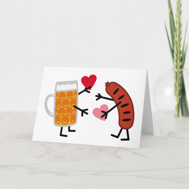 Tarjeta Festiva Cerveza y Bratwurst - El día de San Valentín lindo (Anverso)