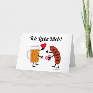 Tarjeta Festiva ¡Cerveza y Bratwurst Ich Liebe Dich! (I Love You)