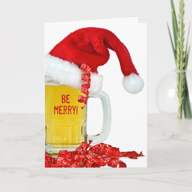 Tarjeta Festiva Cerveza y gorra de navidades (Anverso)