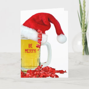 Tarjeta Festiva Cerveza y gorra de navidades