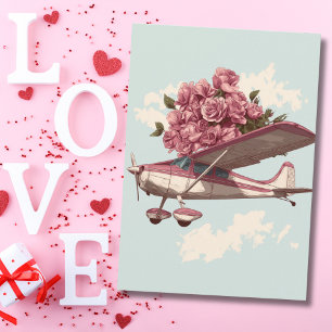 Tarjeta Festiva Cessna Avión lleva Foto divertida de ramo de flore