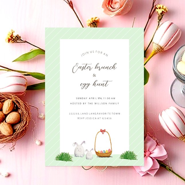 Tarjeta Festiva Cesta con Huevos y Conejos Arte Acuarela (Subido por el creador)