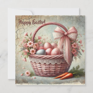 Tarjeta Festiva Cesta de arco de encaje rústico vintage con huevos