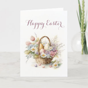 Tarjeta Festiva Cesta de bonitos de Huevos y Flores Pascua