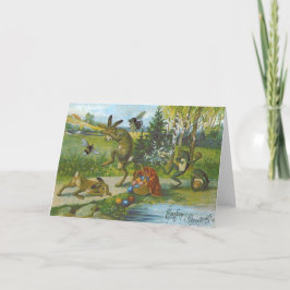 Tarjeta Festiva Cesta de conejo de Pascua Huevo de color Rana