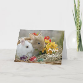 Tarjeta Festiva Cesta de Conejos Cubiertos Pascua