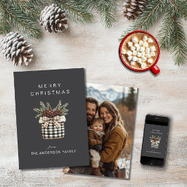 Tarjeta Festiva Cesta de cuadros de Búfalo Minimalista Foto gris