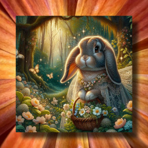 Tarjeta Festiva Cesta de flores de conejo elegante de Pascua