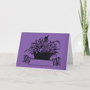 Tarjeta Festiva Cesta de flores estilo grabado en madera Deco vint