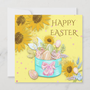Tarjeta Festiva Cesta de girasoles de huevos feliz amarillo de Pas