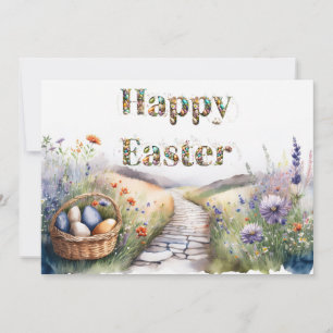 Tarjeta Festiva Cesta de huevos de Pascua Feliz de Flores Silvestr