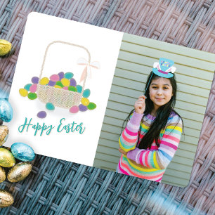 Tarjeta Festiva Cesta de Huevos y Feliz Pascua con Foto Personaliz