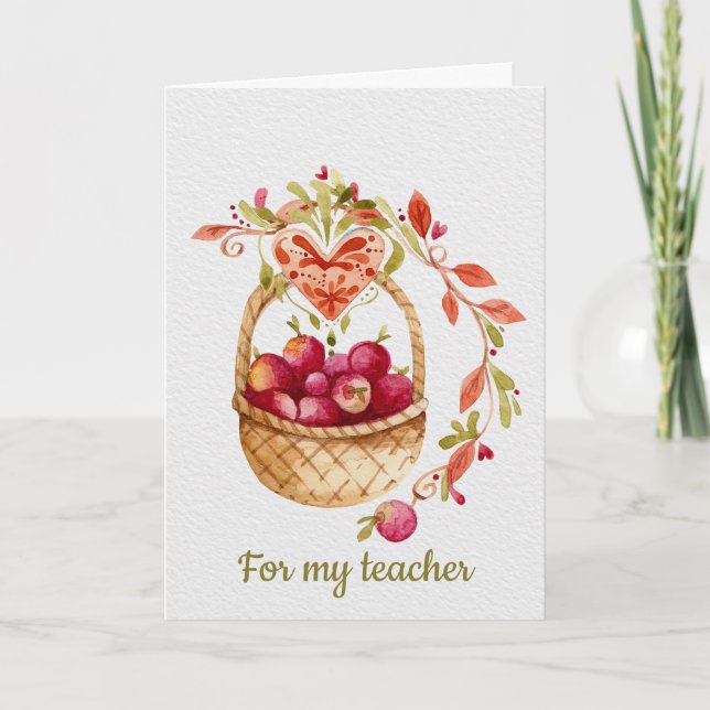 Tarjeta Festiva Cesta de manzanas de profesores gracias (Anverso)